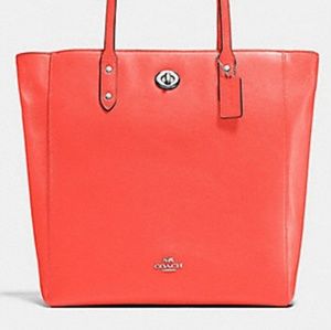 COACH Pebble Leather Town Tote, Bright Orange